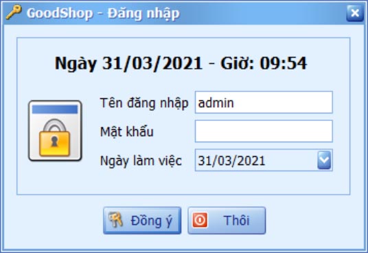 Cửa sổ đăng nhập phần mềm Goodshop